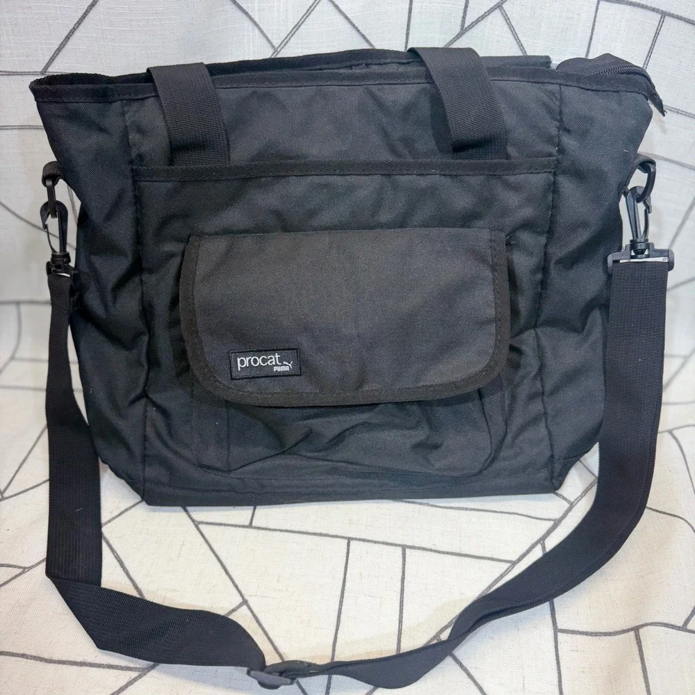 Puma Procat Messenger Bag Large Black Nylon Crossbody Travel Laptop Tote‎
